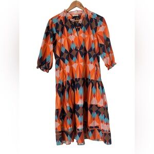 Maude Vivante Cotton Geometric Pattern 3/4 Sleeve Dress Boho